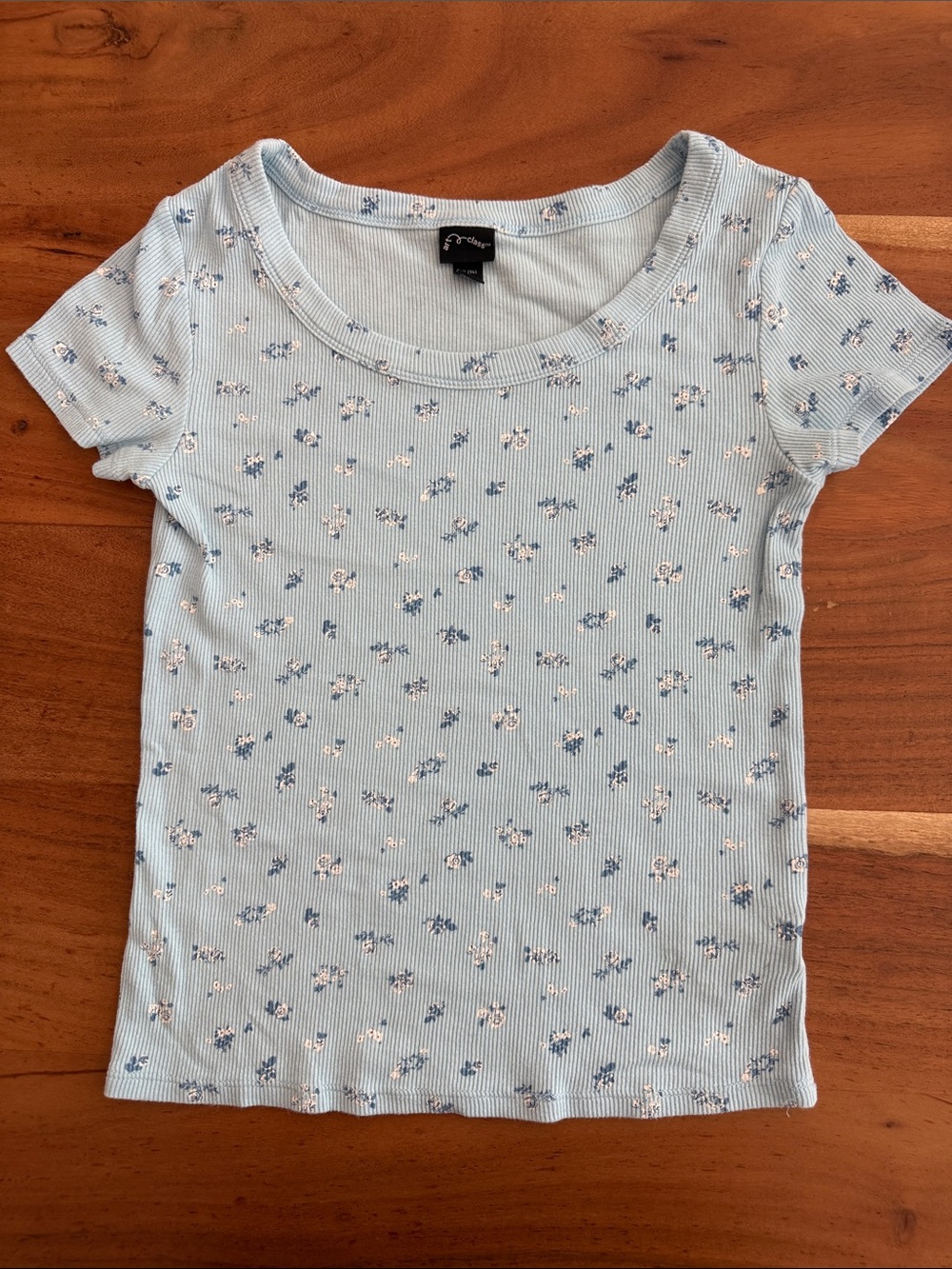 Light Blue Floral Ribbed Tee - Kids